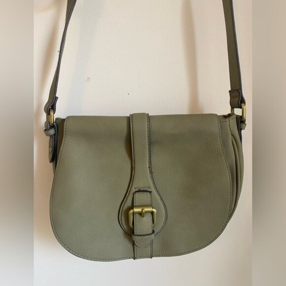 Merona Olive Green Vinyl Crossbody Bag With Adjustable Strap & Magnetic Closure - Picture 3 of 6